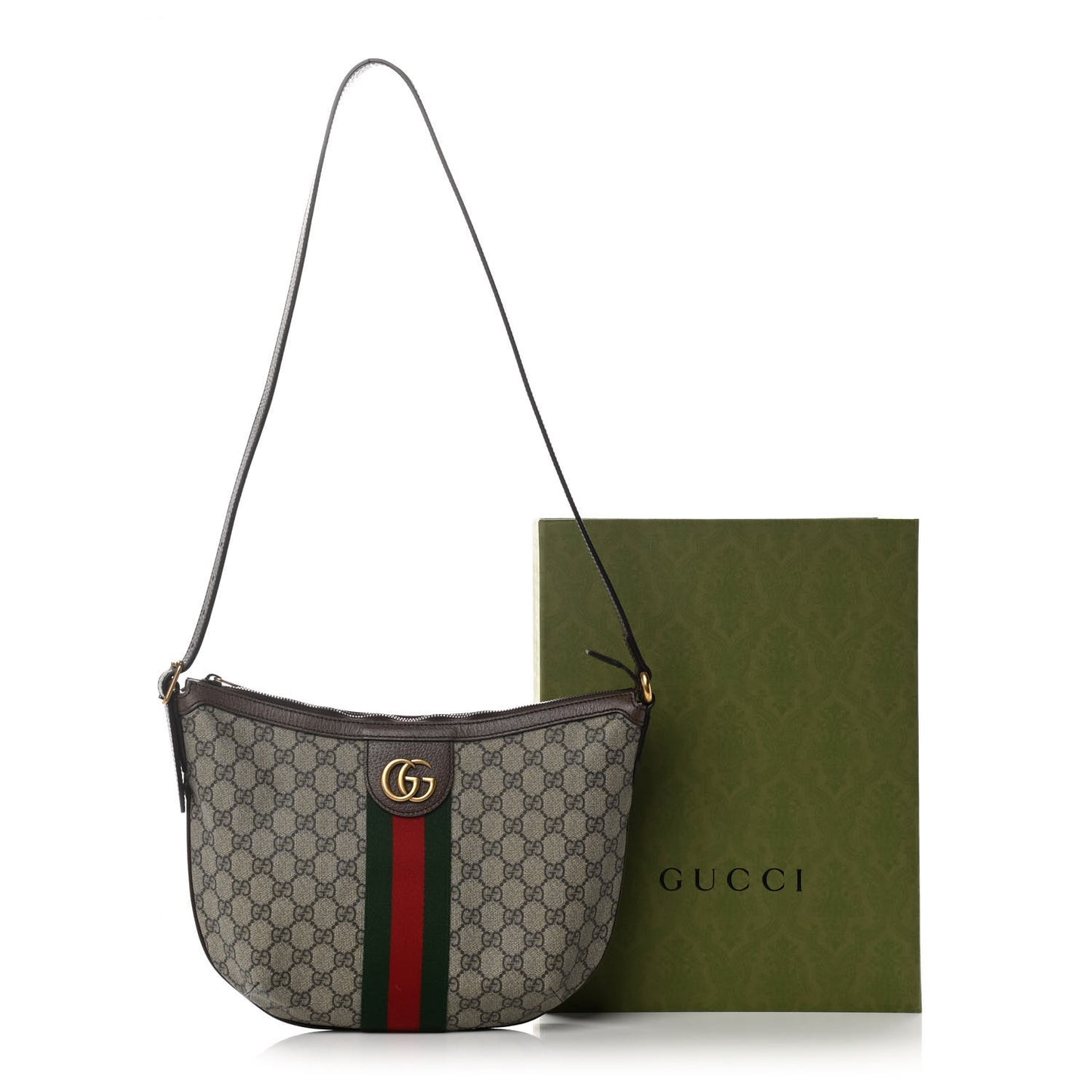GG Supreme Monogram Web Small Ophidia Half Moon Hobo Brown