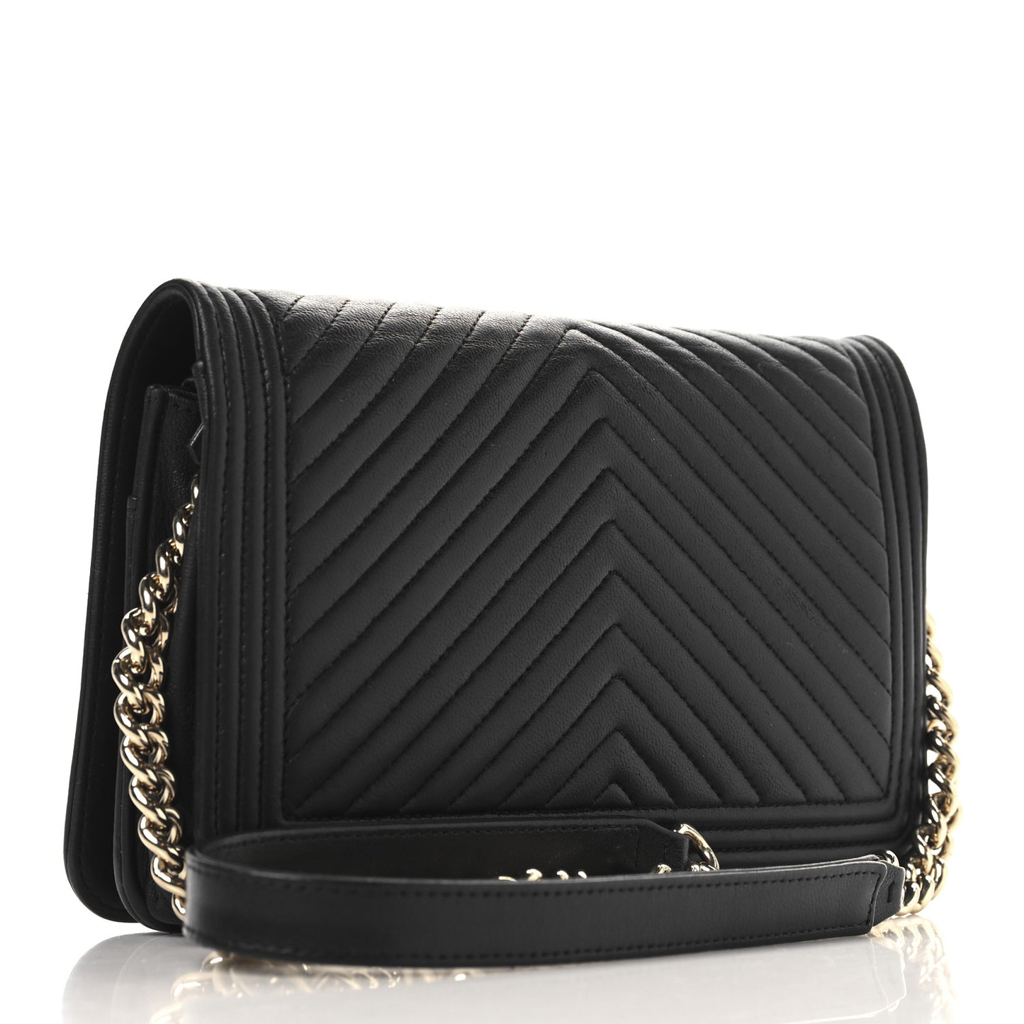 Lambskin Chevron Boy Wallet On Chain WOC Black