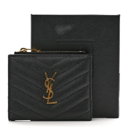 Saint Laurent Grain De Poudre Matelasse Chevron Monogram Zipped Card Case Black 7 of 7