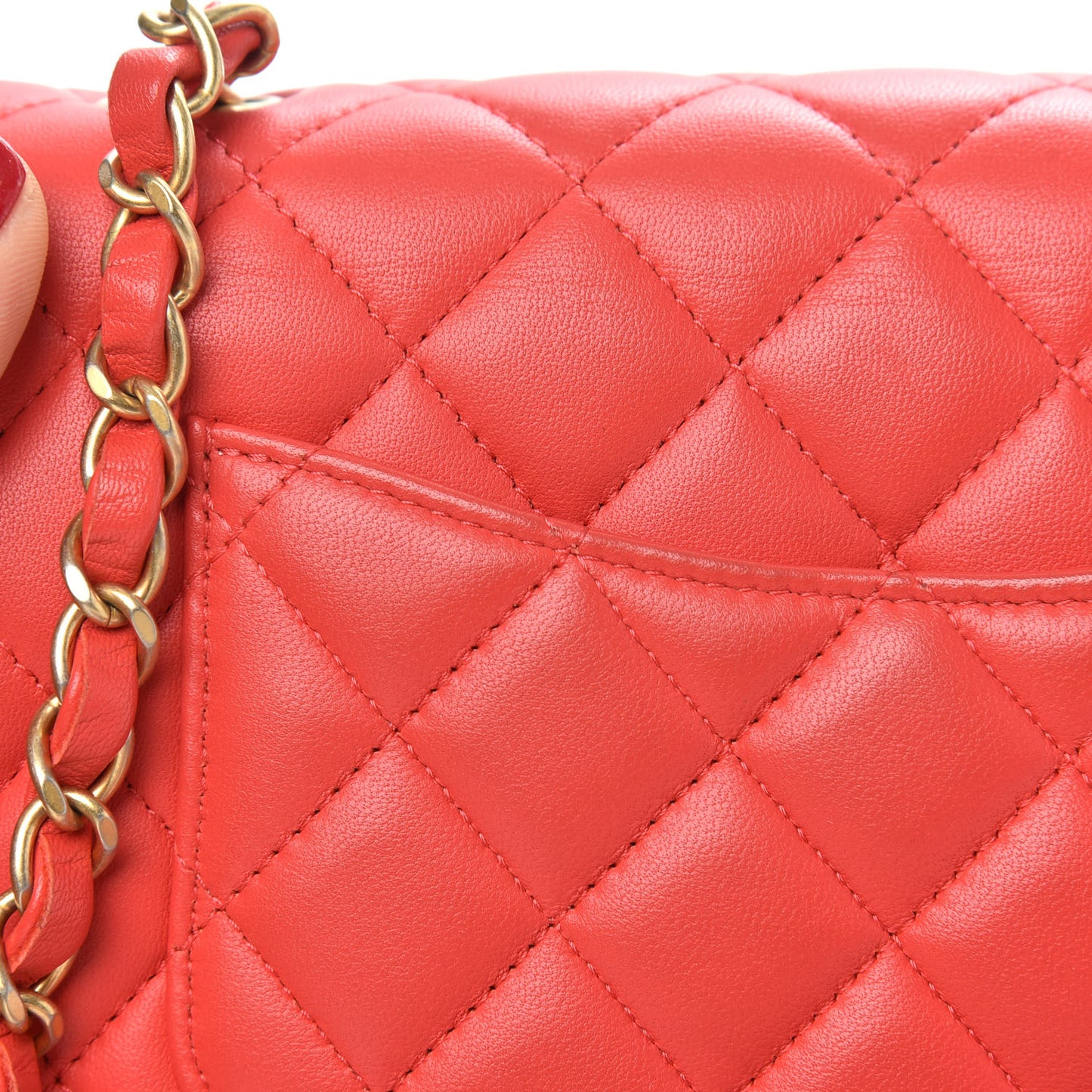 Lambskin Quilted Mini Rectangular Flap Coral