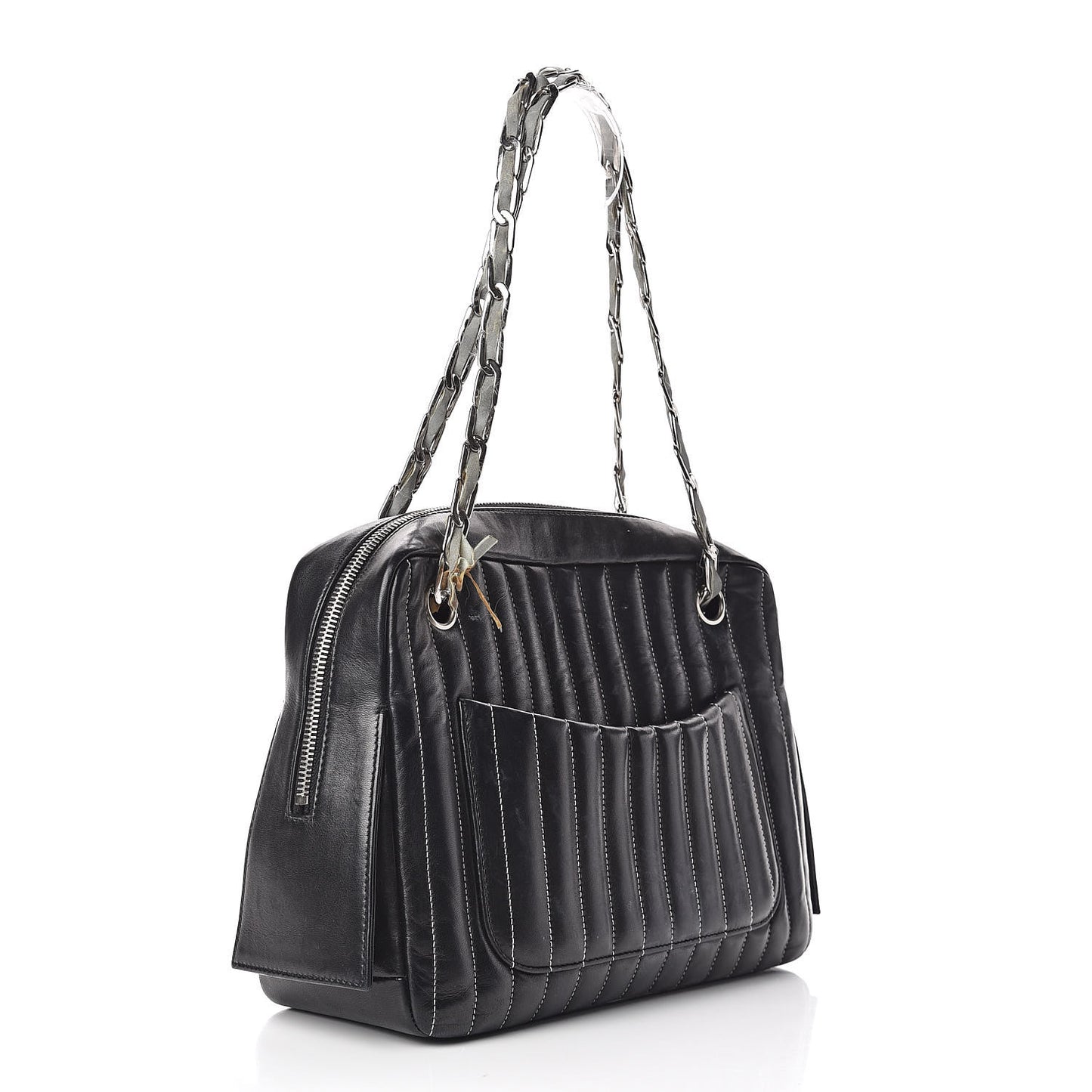 Lambskin Vertical Quilted Mademoiselle Camera Case Black