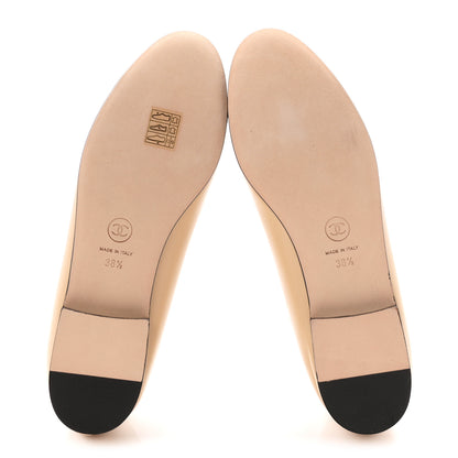 Chanel Lambskin Cap Toe CC Ballerina Flats 38.5 Beige Black 6 of 10
