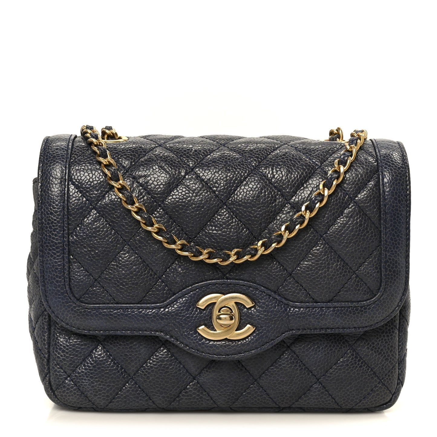 Crumpled Grained Calfskin Quilted Mini Two Tone Flap Blue