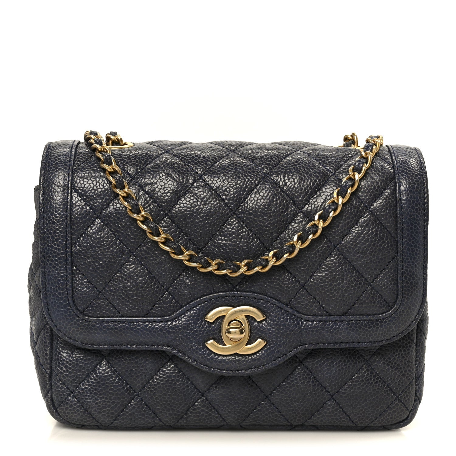 Chanel Crumpled Grained Calfskin Quilted Mini Two Tone Flap Blue 1 of 12