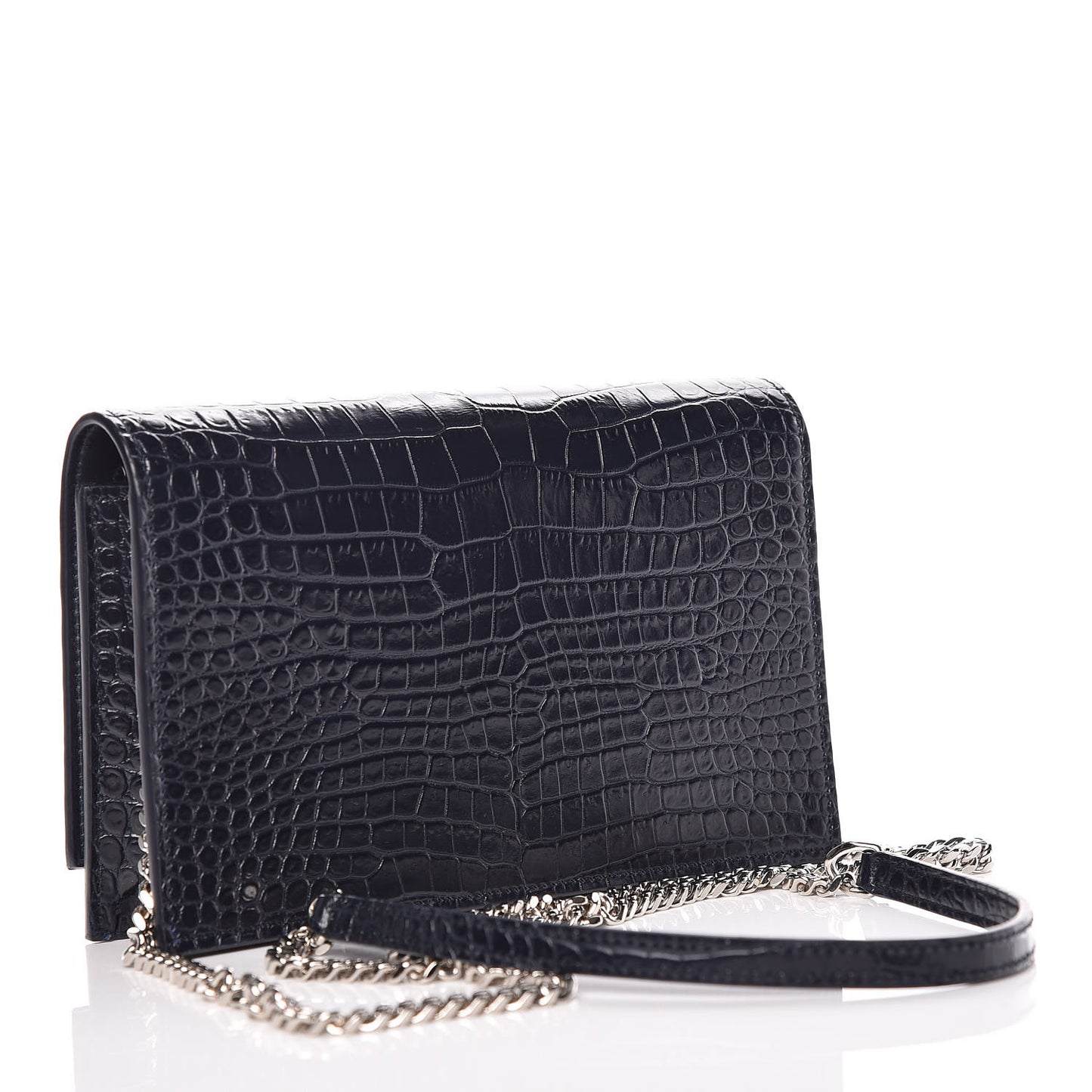Calfskin Crocodile Embossed Kate Monogram Tassel Chain Wallet Deep Marine