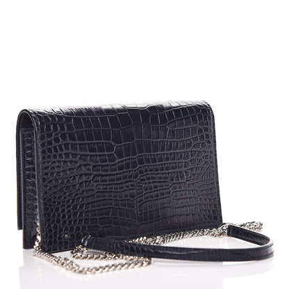 Saint Laurent Calfskin Crocodile Embossed Kate Monogram Tassel Chain Wallet Deep Marine 3 of 9