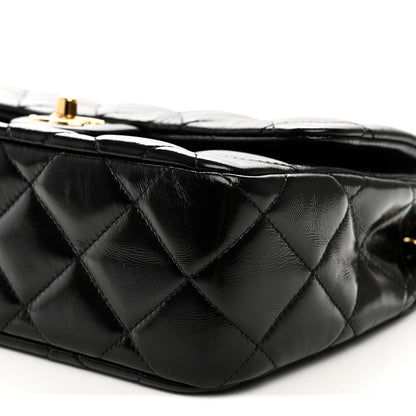 Chanel Shiny Lambskin Quilted Twisted Links Top Handle Flap Black 10 of 11