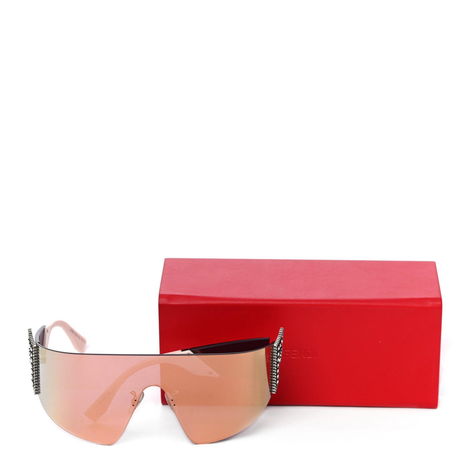 Fendi Mirrored Crystal Embellished FFreedom Shield Sunglasses FF 0382/S Pink 7 of 7