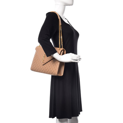 Saint Laurent Grain De Poudre Mixed Matelasse Large Triquilt Monogram Satchel Cork 2 of 10