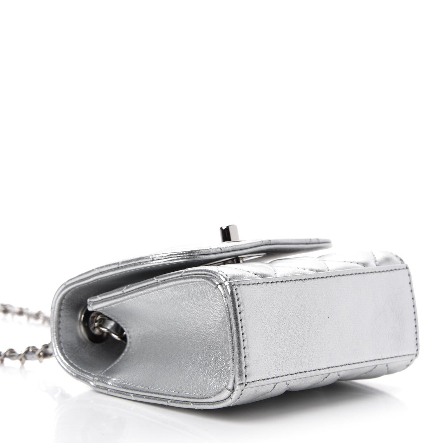 Chanel Metallic Lambskin Quilted Mini Trendy CC Clutch With Chain Silver 4 of 12