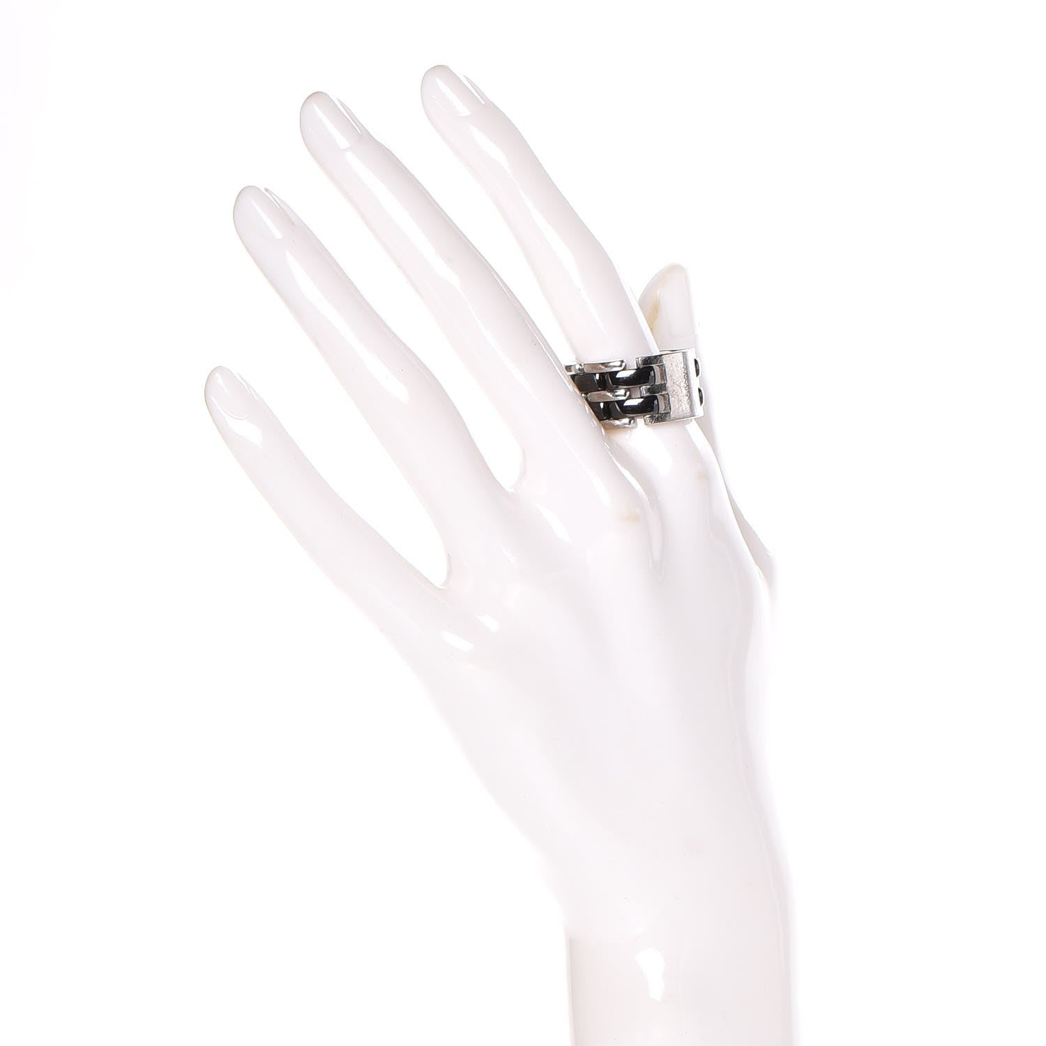 Chanel 18K White Gold Ceramic Large Ultra Ring 56 7.5 Black 2 of 6