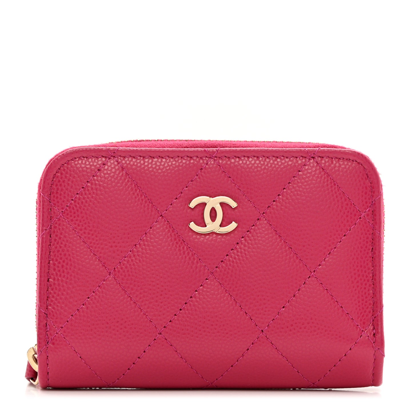 Caviar Quilted Zip Coin Purse Fuchsia