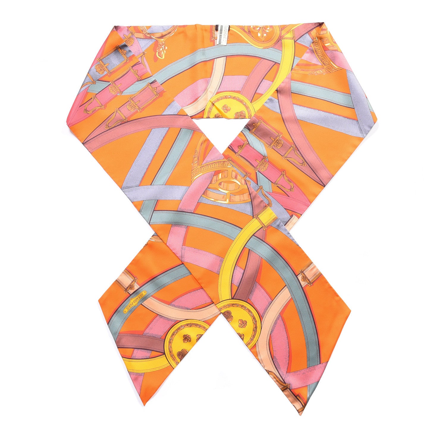 Hermes Silk Cavalcadour Maxi Twilly Orange Argile Bouton D'Or 1 of 6