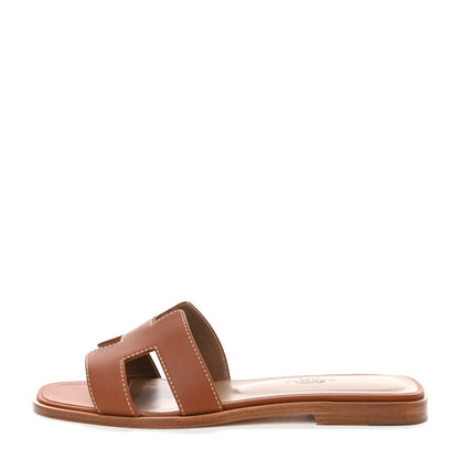 Hermes Box Calfskin Oran Sandals 35.5 Gold 1 of 5