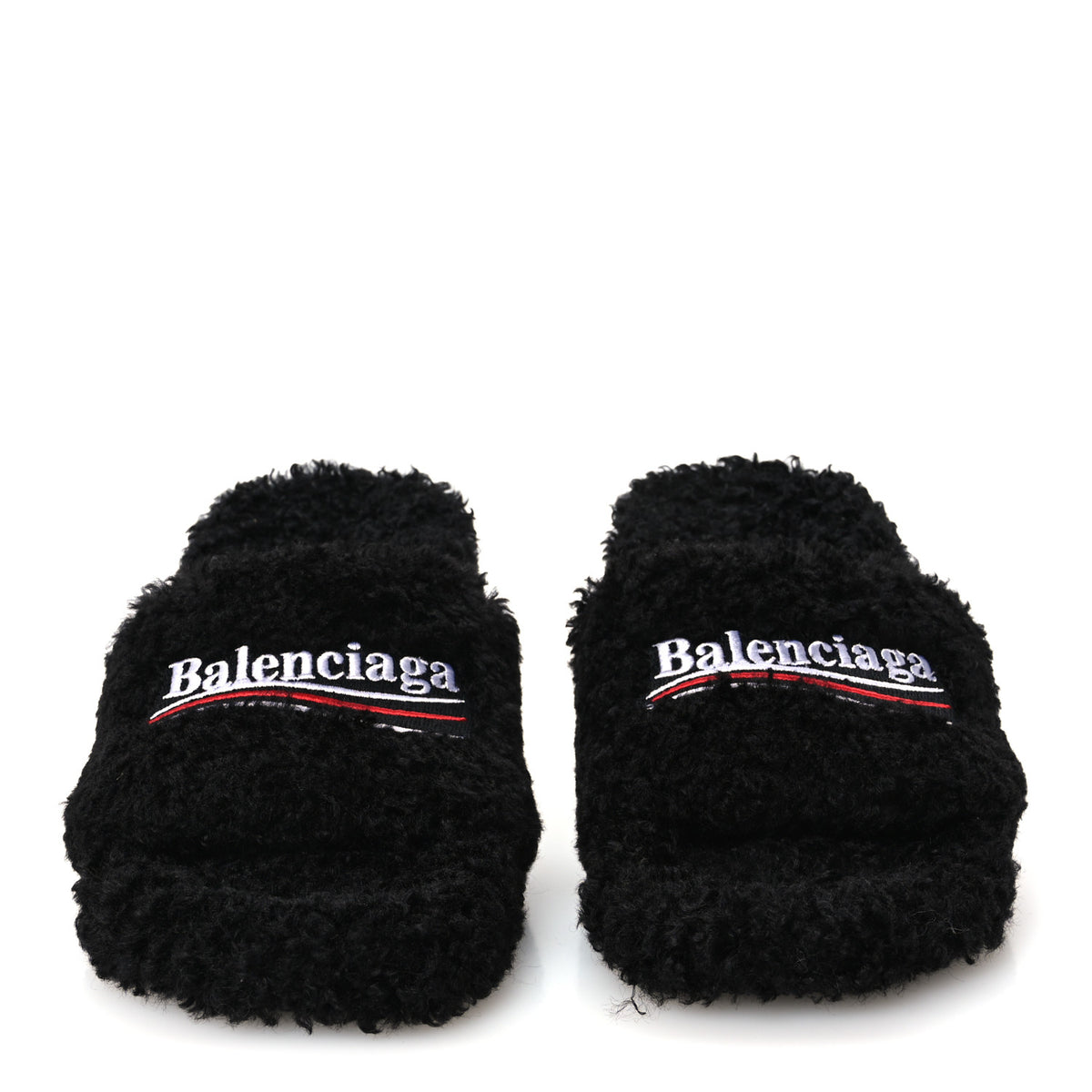 Faux Shearling Political Campaign Logo 80mm Sandals 37 Black