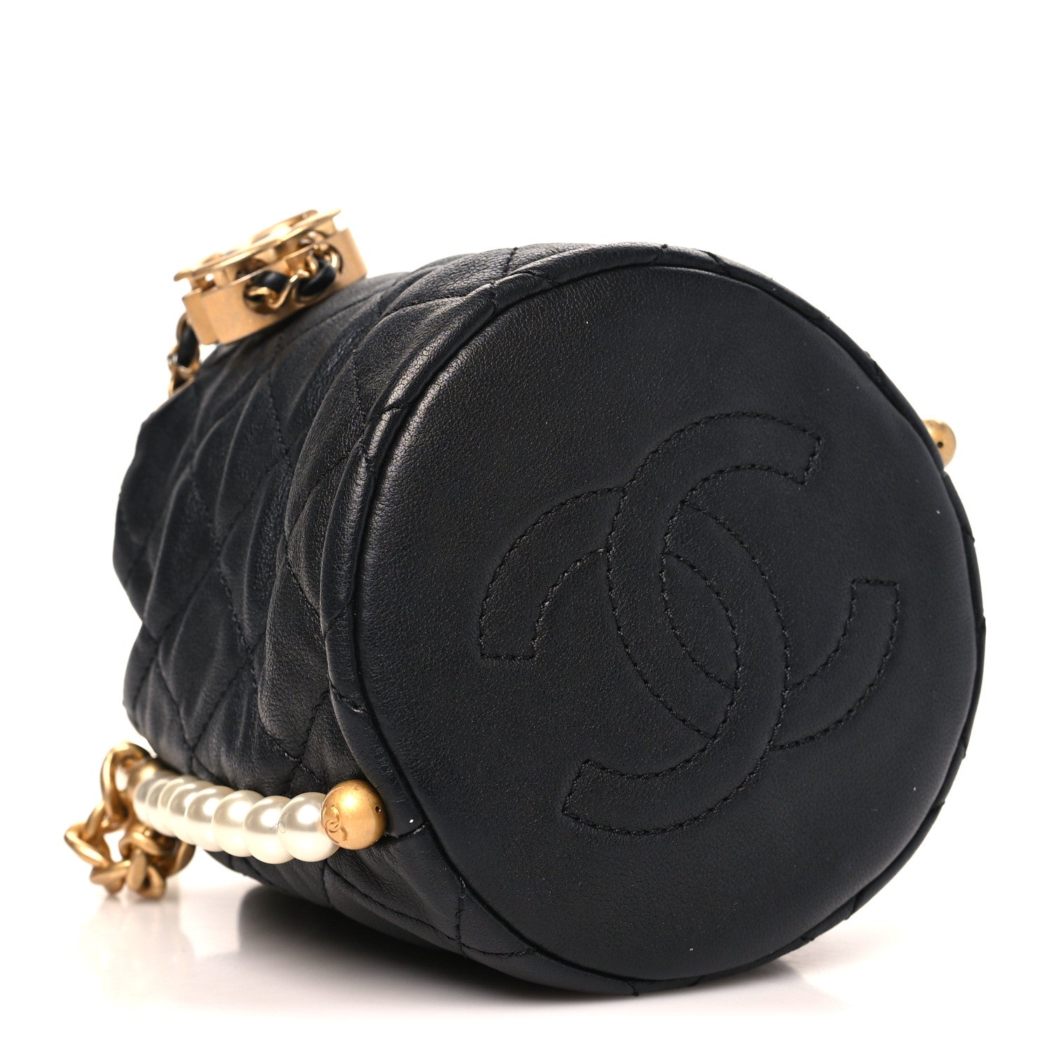 Chanel Calfskin Quilted Pearl Mini About Pearls Drawstring Bucket Bag Black 4 of 10