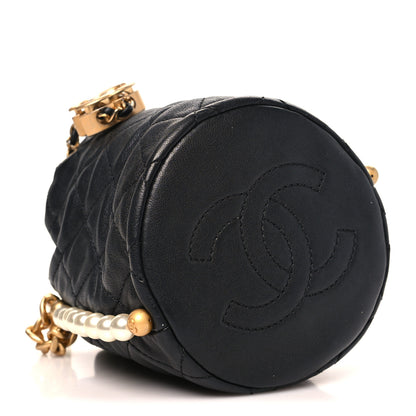 Chanel Calfskin Quilted Pearl Mini About Pearls Drawstring Bucket Bag Black 4 of 10