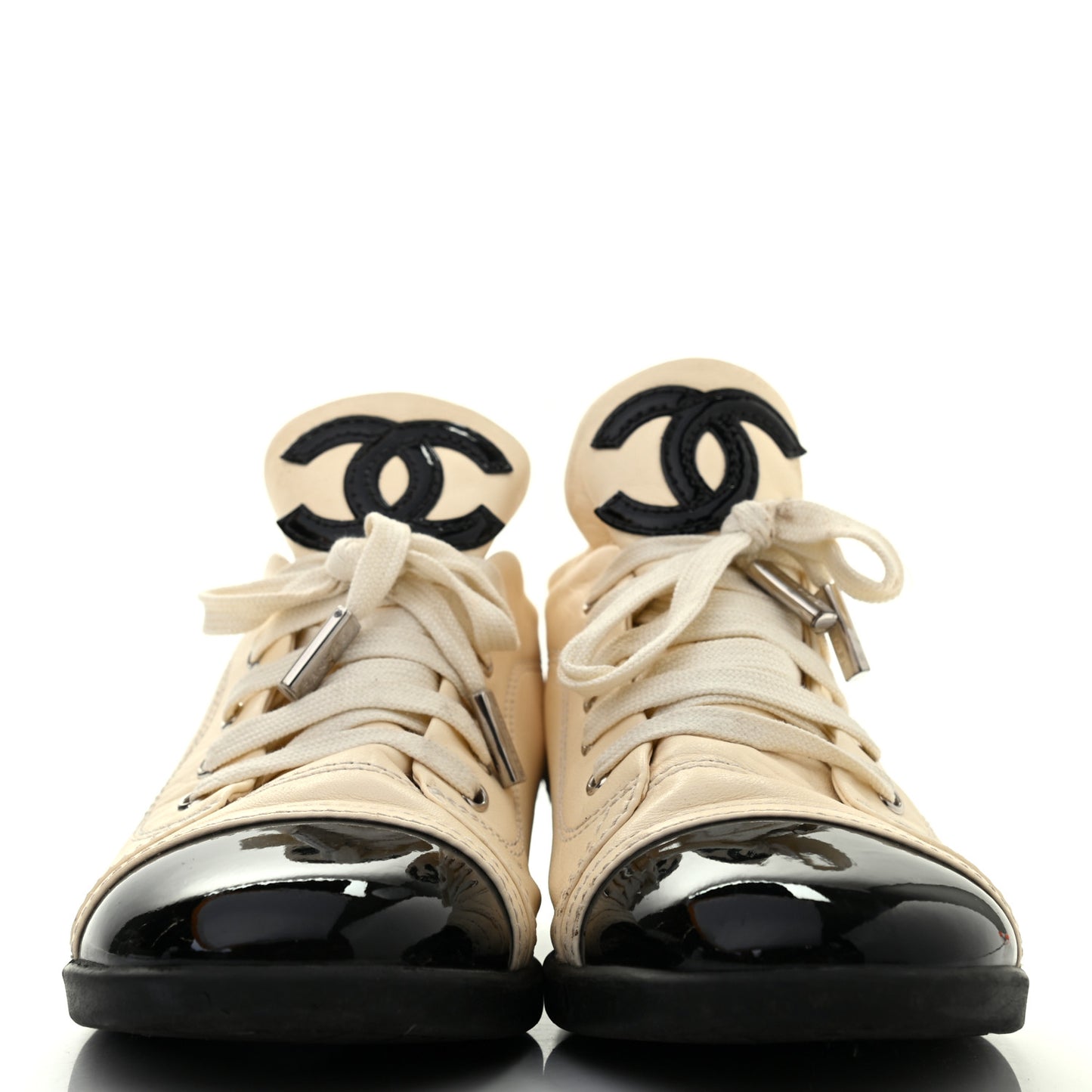Lambskin Patent Calfskin CC Sneakers 39.5 White Black