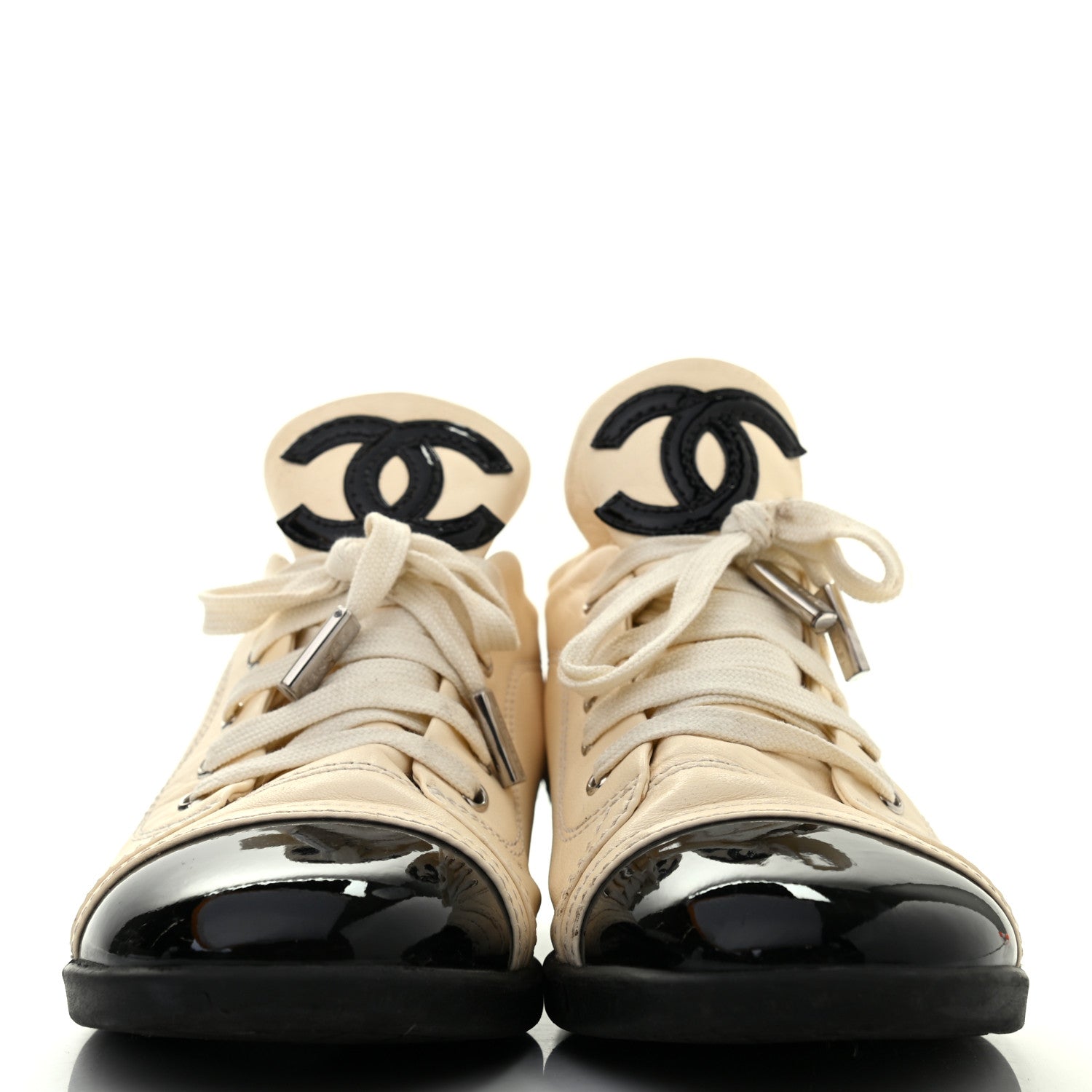 Chanel Lambskin Patent Calfskin CC Sneakers 39.5 White Black 2 of 10