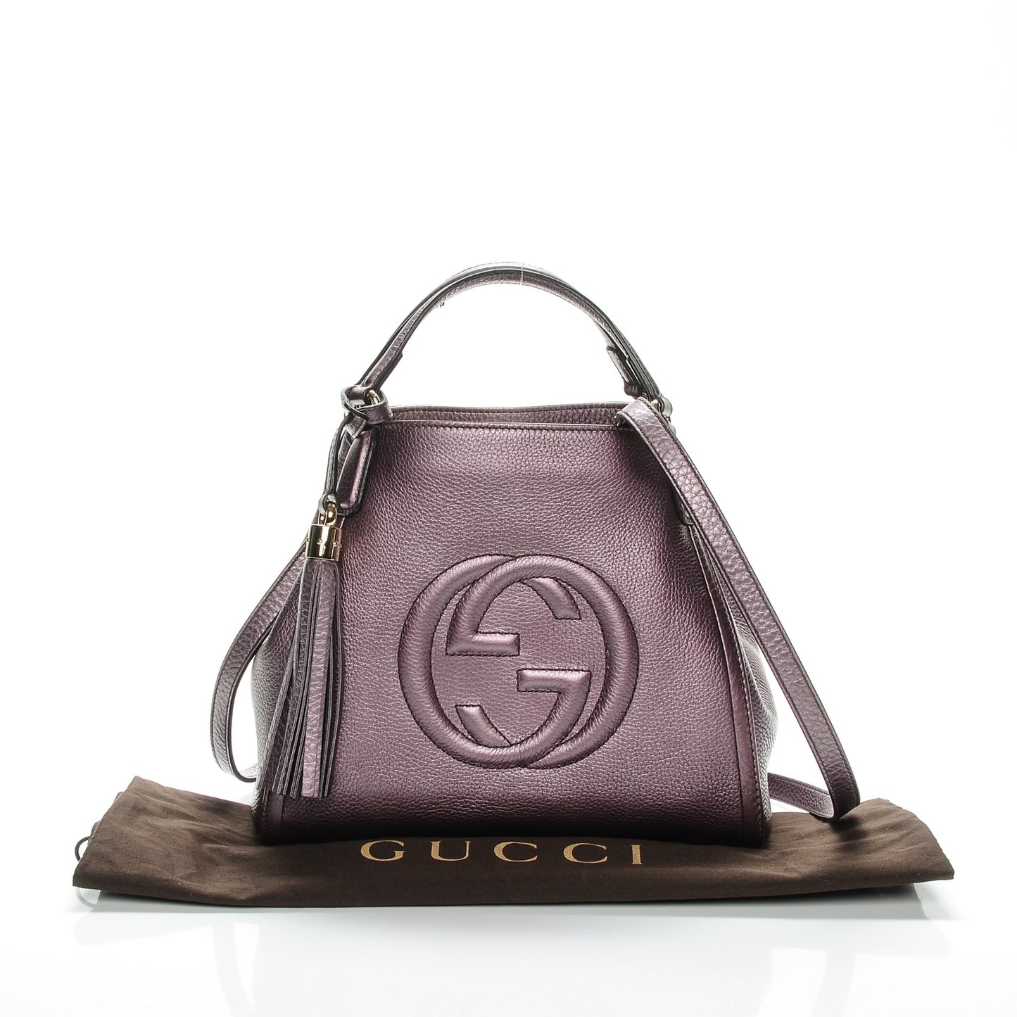 Metallic Pebbled Calfskin Small Soho Shoulder Bag Purple