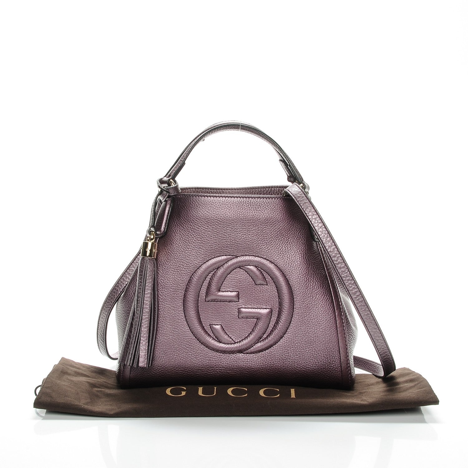 Gucci Metallic Pebbled Calfskin Small Soho Shoulder Bag Purple 8 of 21