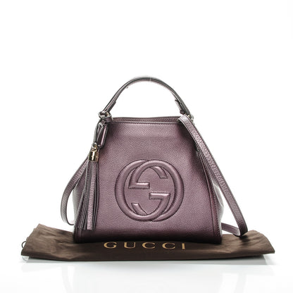 Gucci Metallic Pebbled Calfskin Small Soho Shoulder Bag Purple 8 of 21