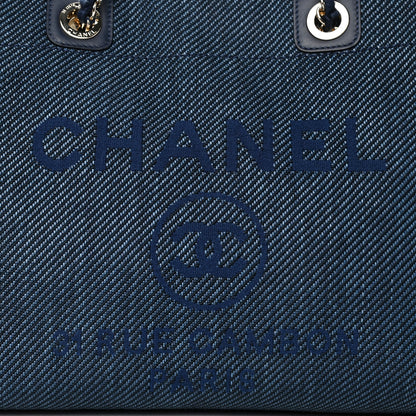 Chanel Mixed Fibers Striped Small Deauville Tote Navy Blue 8 of 12