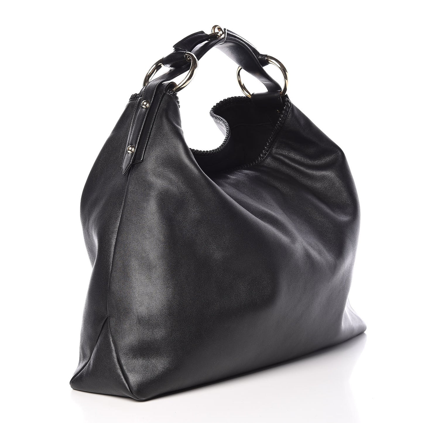Calfskin Large Horsebit Chain Hobo Black