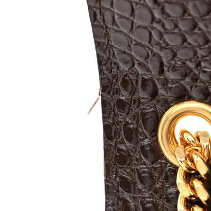 Saint Laurent Calfskin Crocodile Embossed Medium Classic Monogram Kate Tassel Satchel Dark Brown 12 of 15