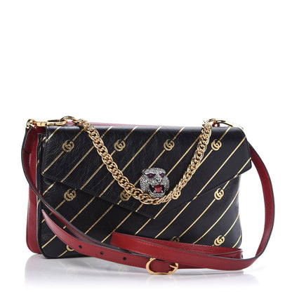 Gucci Calfskin Diagonal GG Medium Thiara Double Envelope Shoulder Bag Black Red 3 of 12