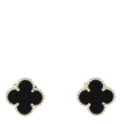 Van Cleef & Arpels 18K Yellow Gold Black Onyx Sweet Alhambra Earrings 1 of 5
