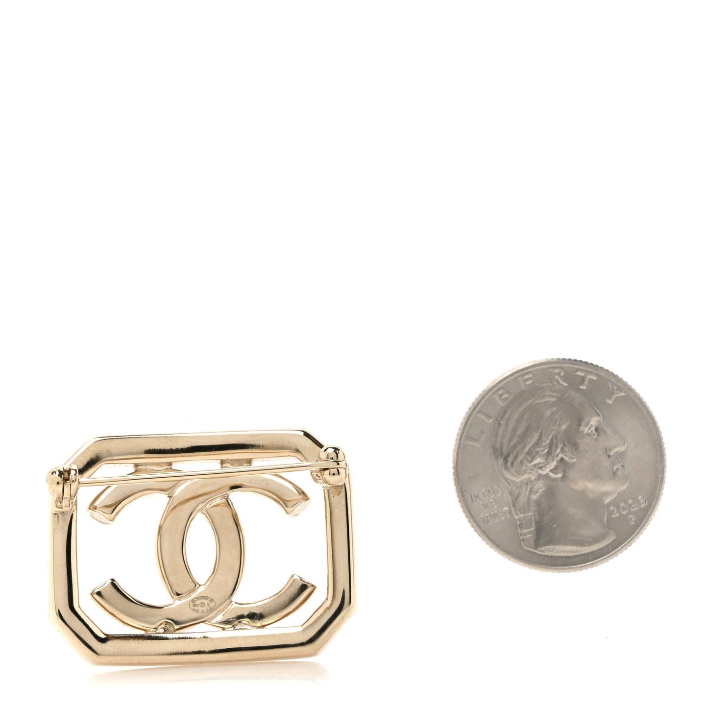 Pearl Crystal CC Square Brooch Gold