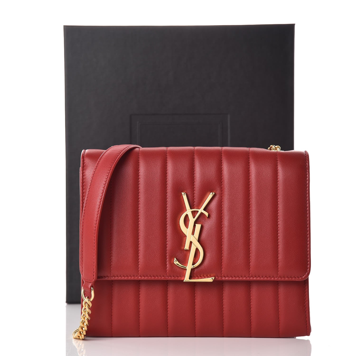 Saint Laurent Lambskin Matelasse Monogram Vicky Chain Wallet Rouge Eros 11 of 11