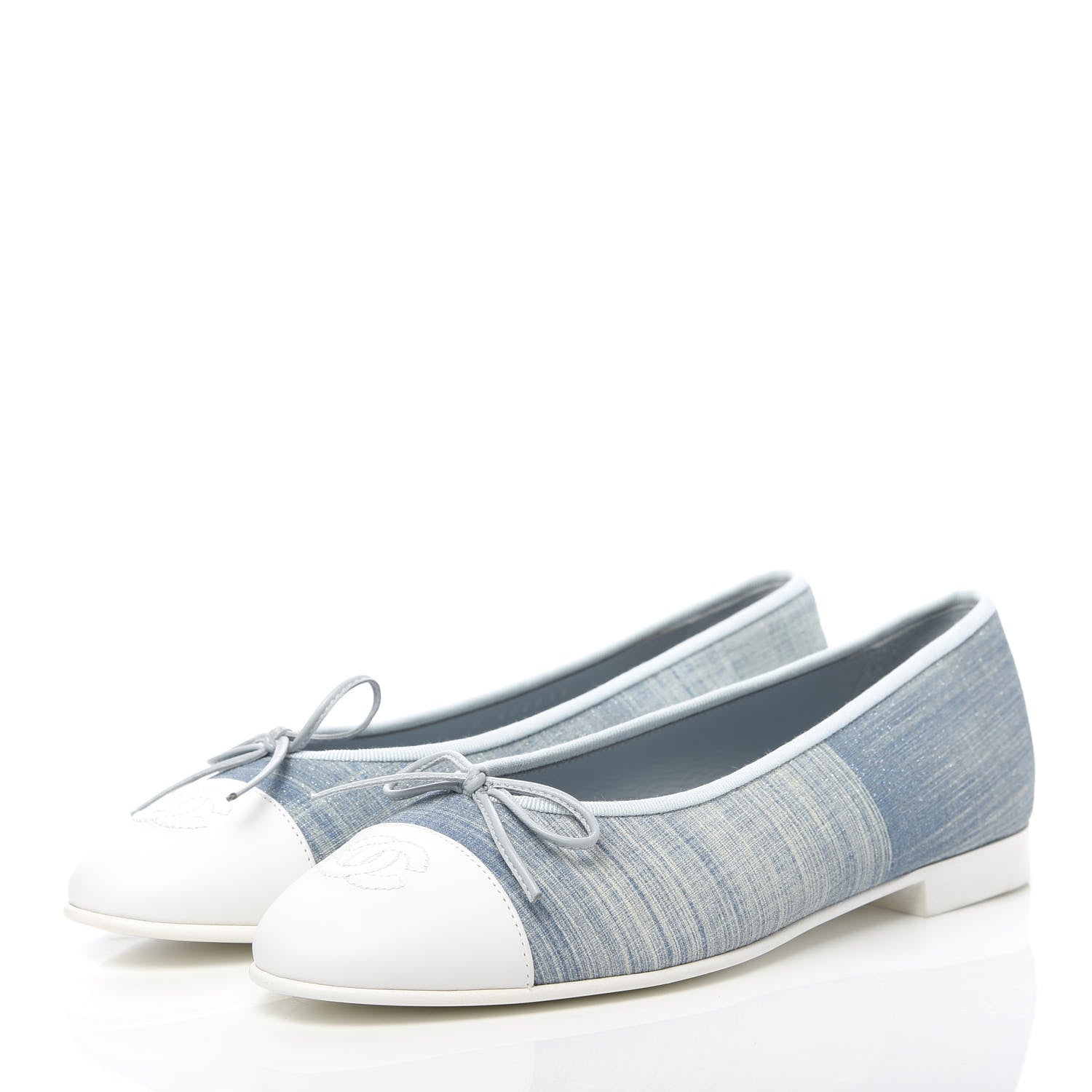 Chanel Denim Lambskin CC Cap Toe Ballerina Flats 38.5 Light Blue 3 of 9