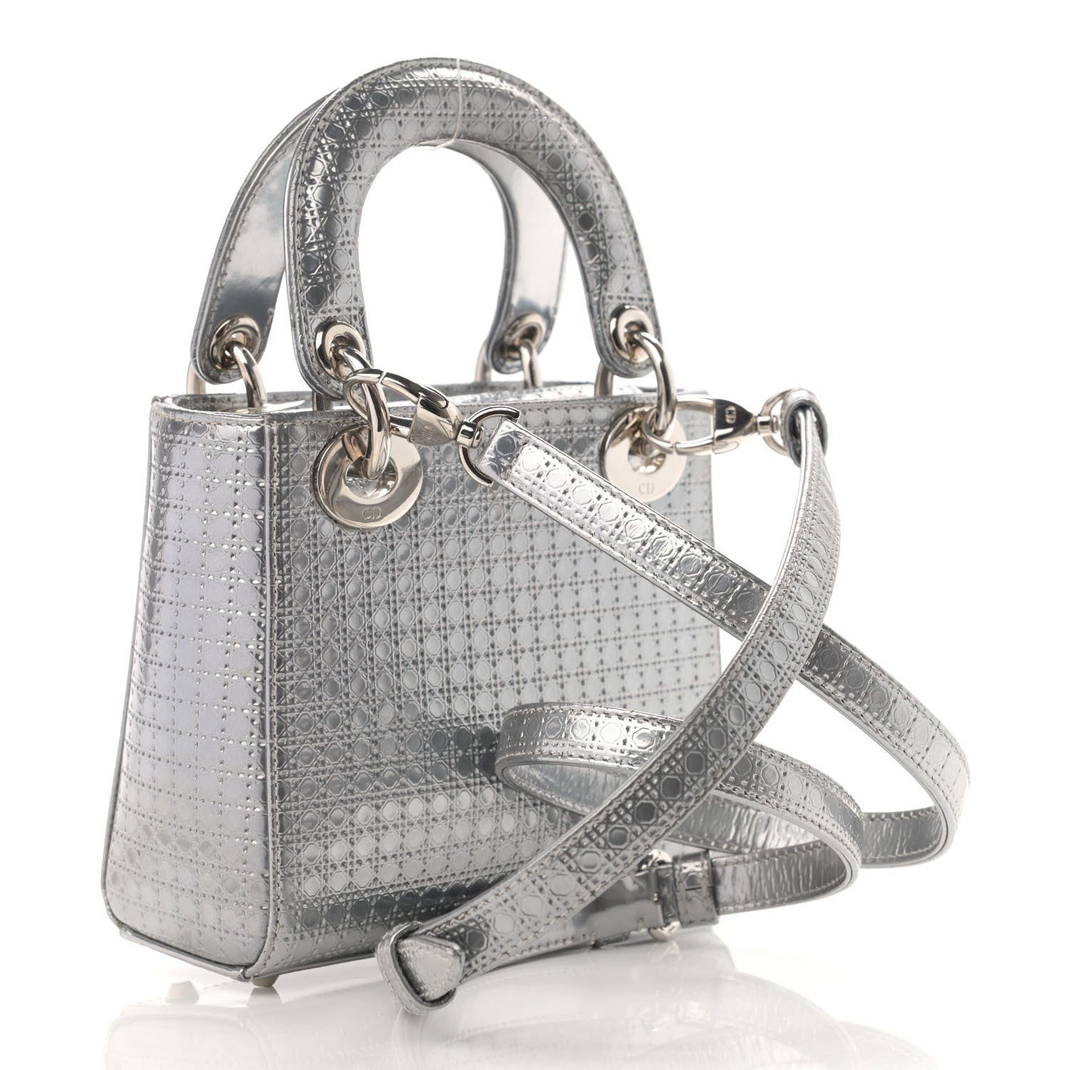 Christian Dior Metallic Patent Micro-Cannage Mini Lady Dior Silver 3 of 12