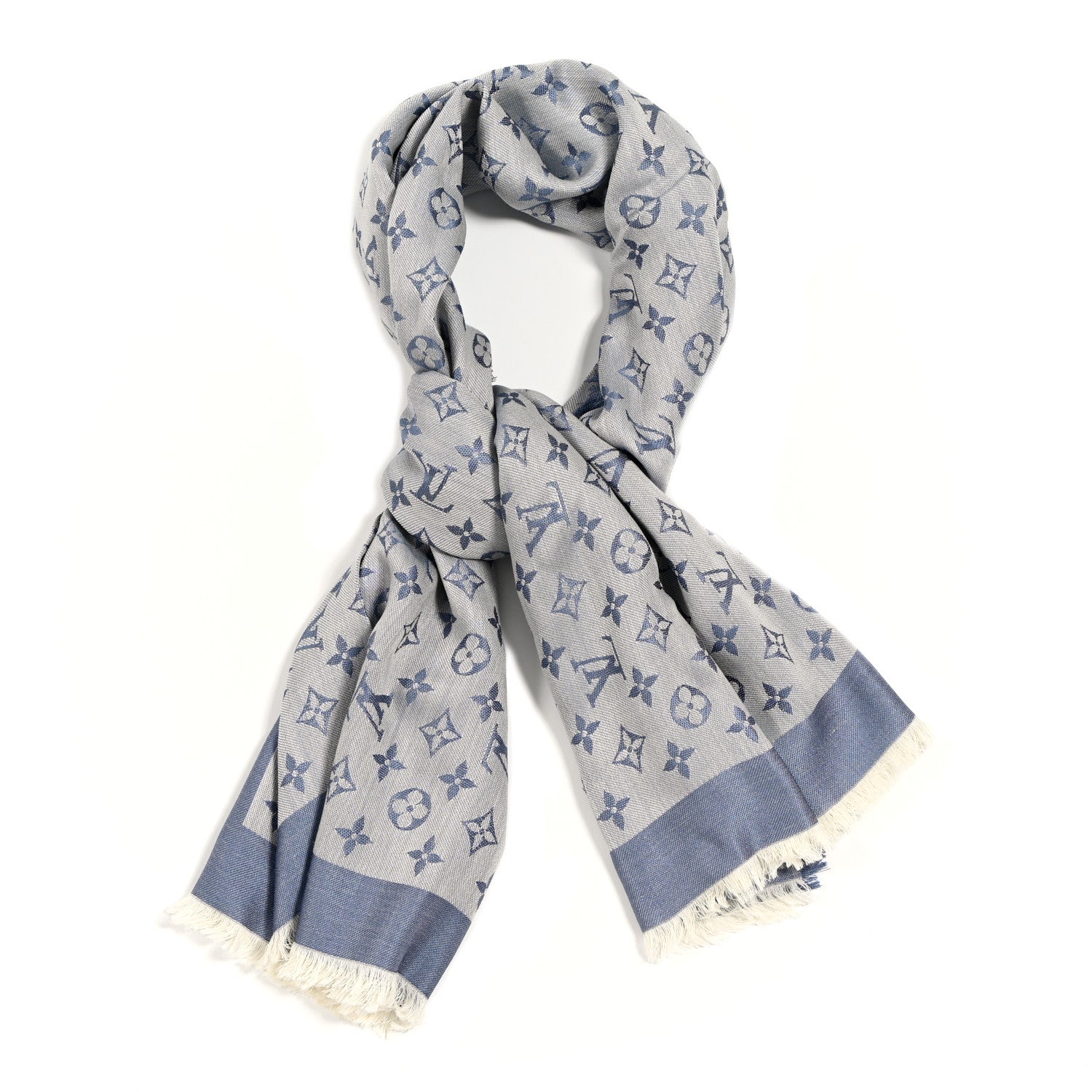 Louis Vuitton Silk Wool Monogram Denim Shawl Light Blue 1 of 3