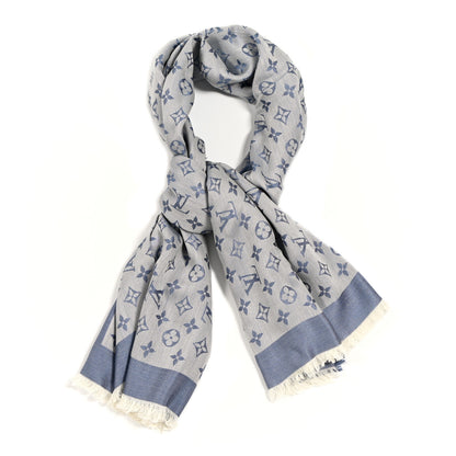 Louis Vuitton Silk Wool Monogram Denim Shawl Light Blue 1 of 3