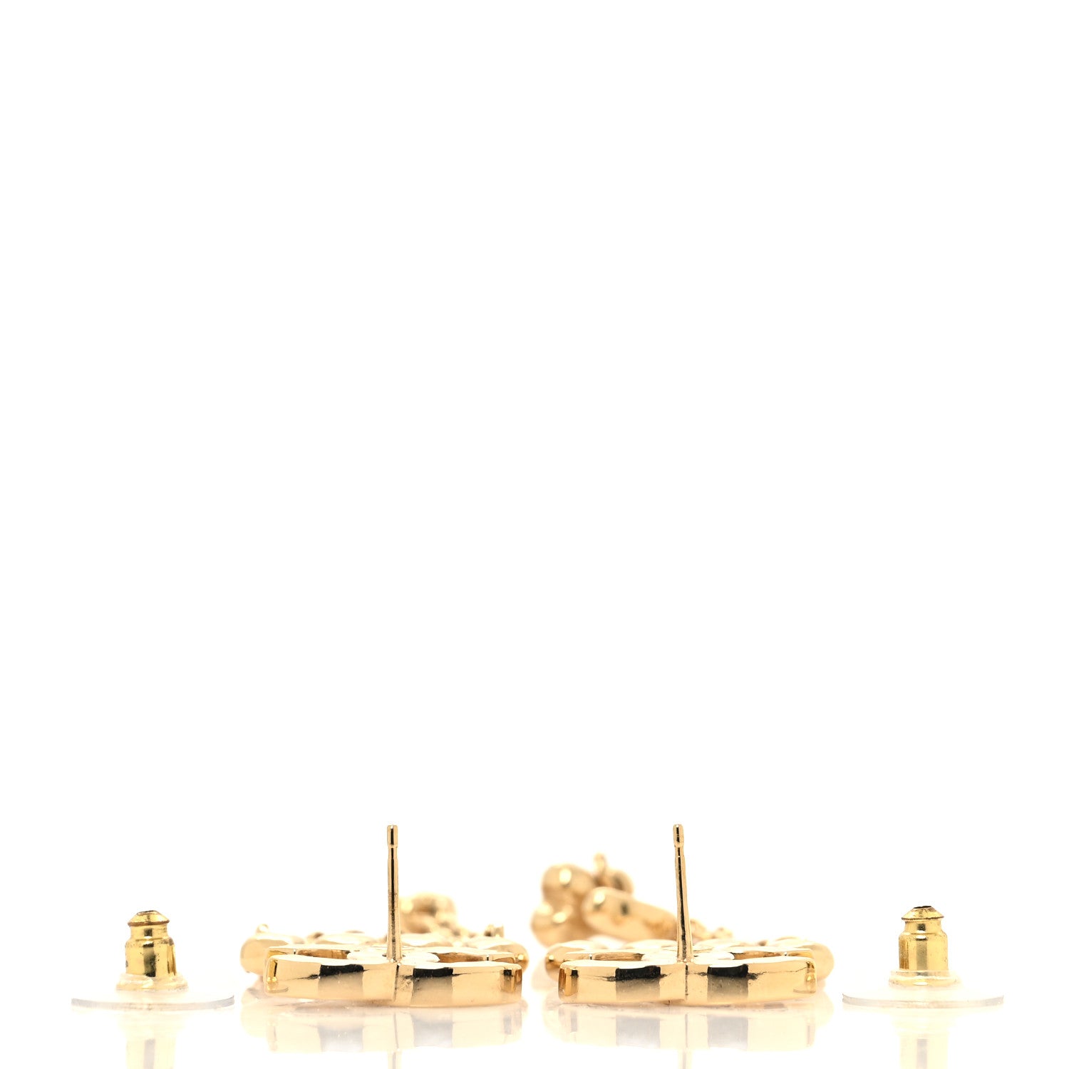 Chanel Metal Crystal CC Drop Heart Link Earrings Gold 3 of 5