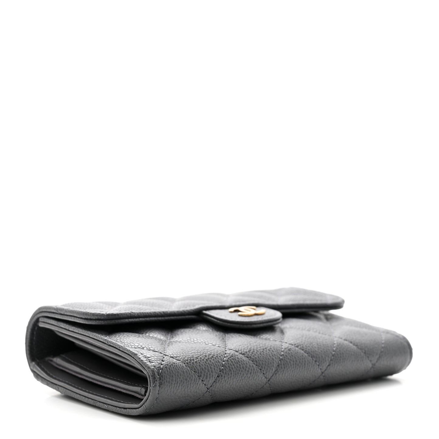 Caviar Quilted Medium Flap Wallet Grey