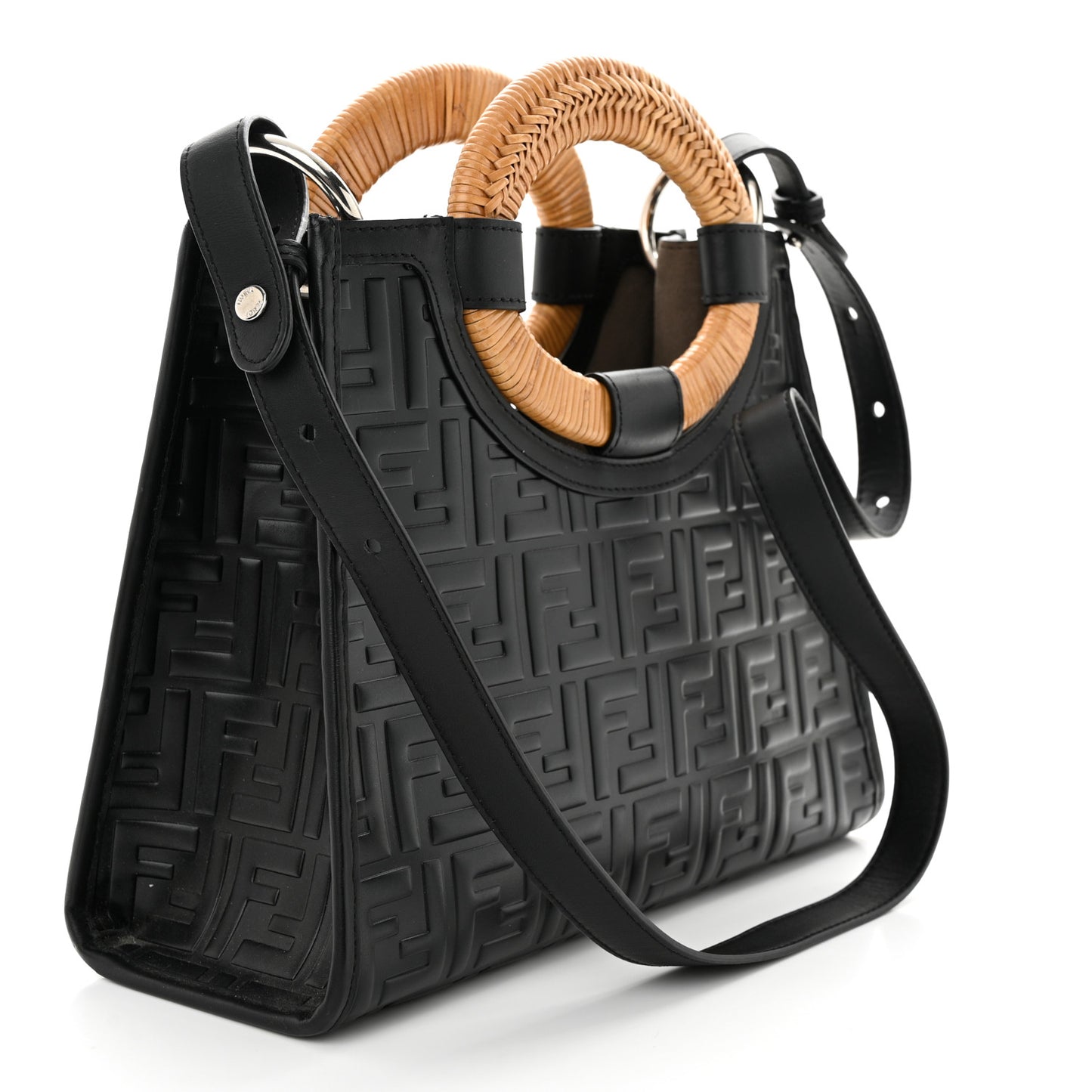 Vitello Century Wicker FF 1974 Embossed Small Runaway Shopper Tote Black