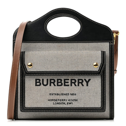 Burberry Smooth Calfskin Canvas Two Tone Mini Pocket Bag Black Tan 1 of 11