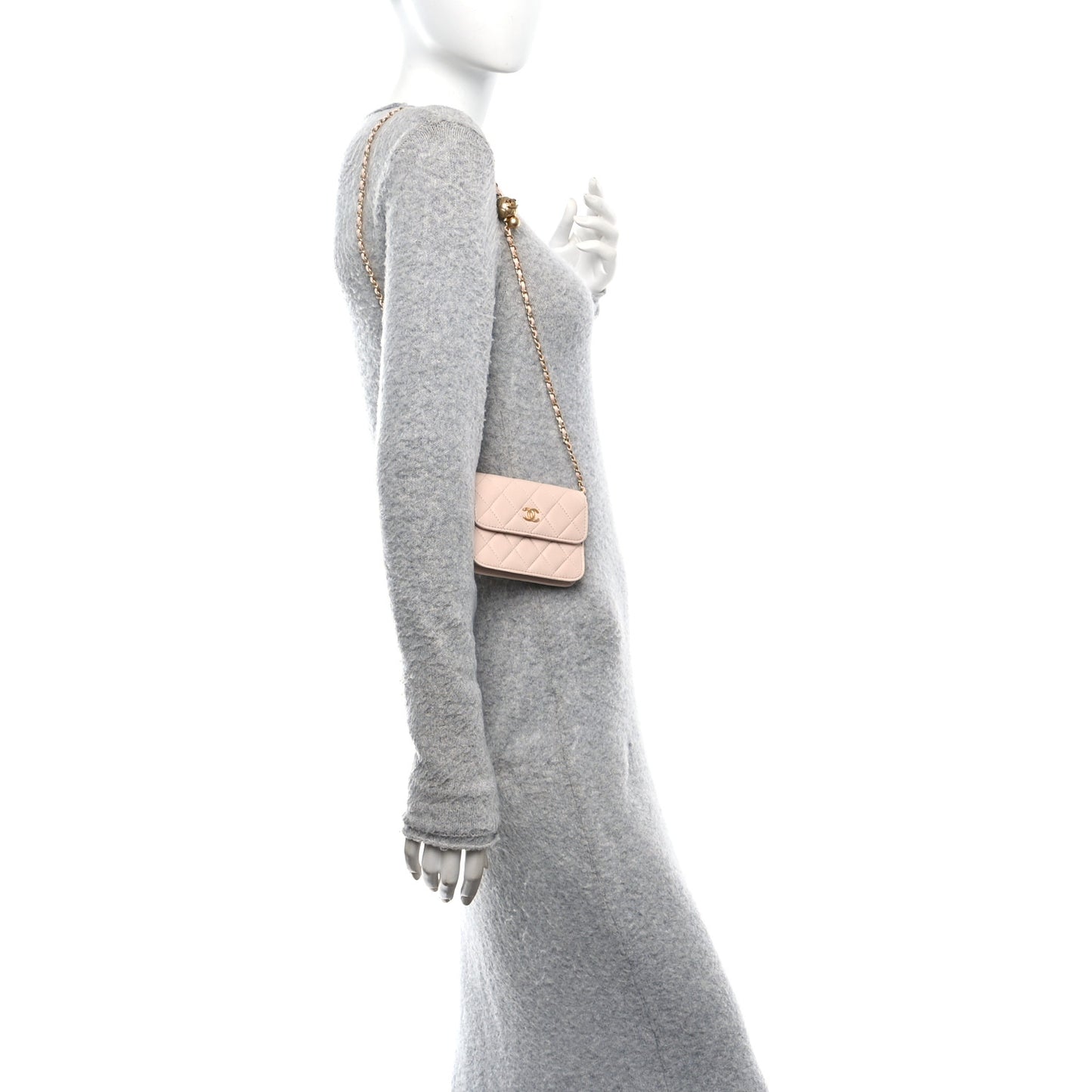 Lambskin Quilted Pearl Crush Clutch With Chain Light Pink