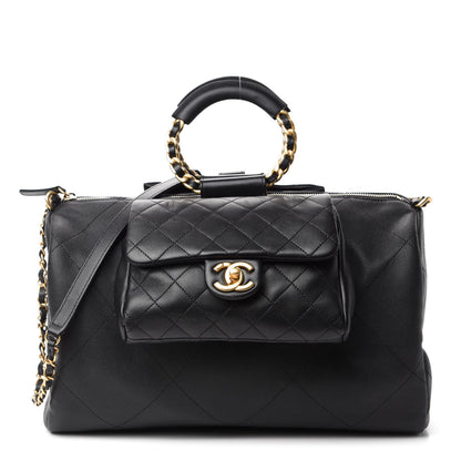 Chanel Grained Calfskin Lambskin Quilted Large Bowling Bag Black 1 of 10