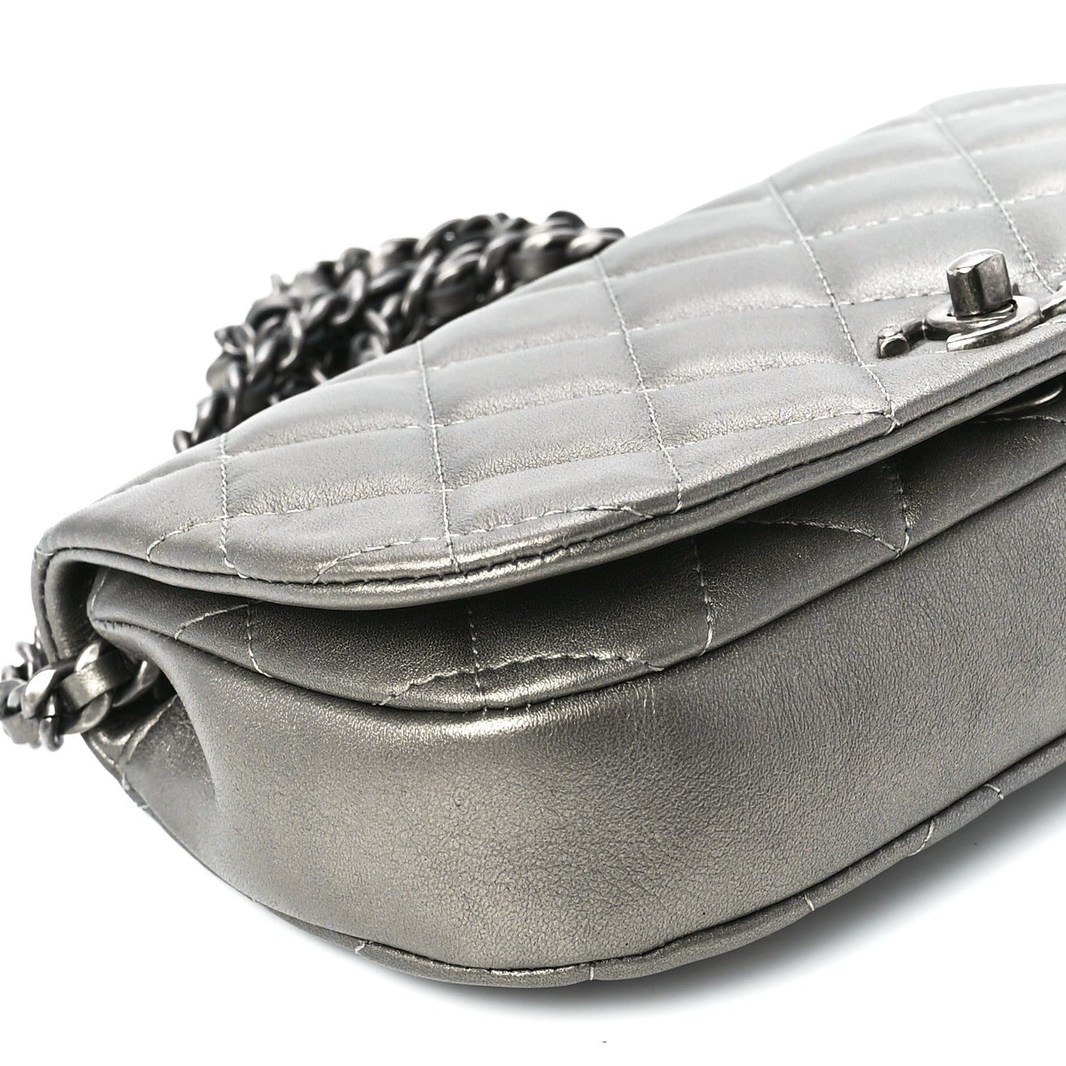 Chanel Metallic Calfskin Quilted Flap Clutch With Chain Ruthenium 11 of 12