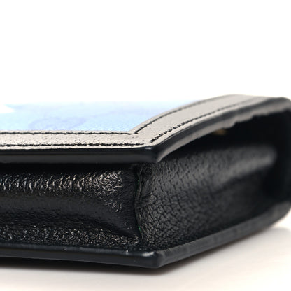 Gucci X ADIDAS Monogram Textured Dollar Calfskin Trefoil Embossed Wallet On Chain Blue 10 of 11
