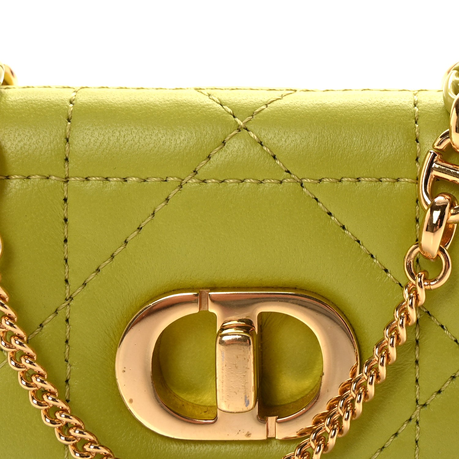 Christian Dior Lambskin Cannage Mini Caro Pouch on Chain Lime 8 of 11