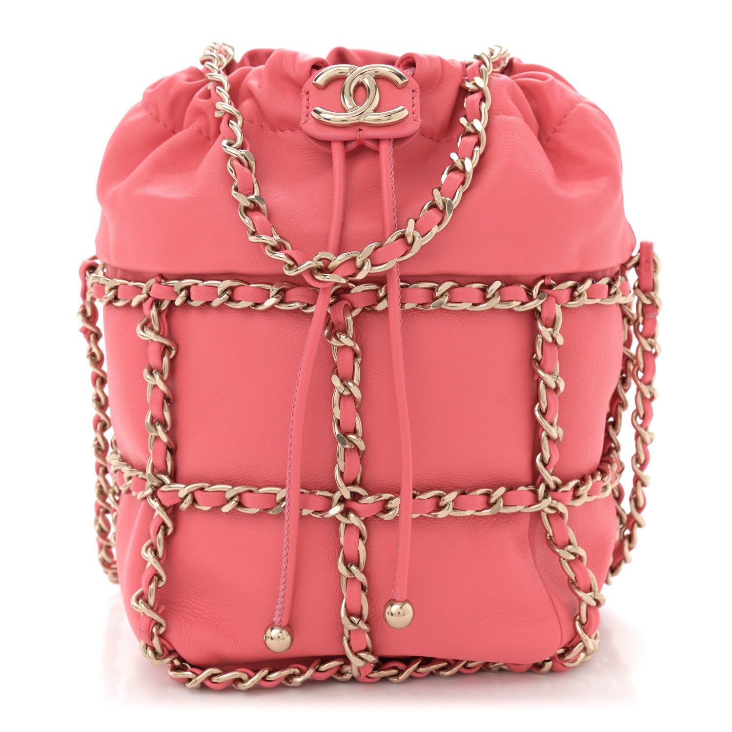 Chanel Lambskin Bucket Chain Drawstring Bag Pink 1 of 10