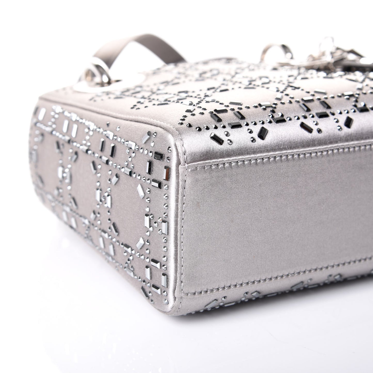 Satin Crystal Cannage Mini Lady Dior Gray