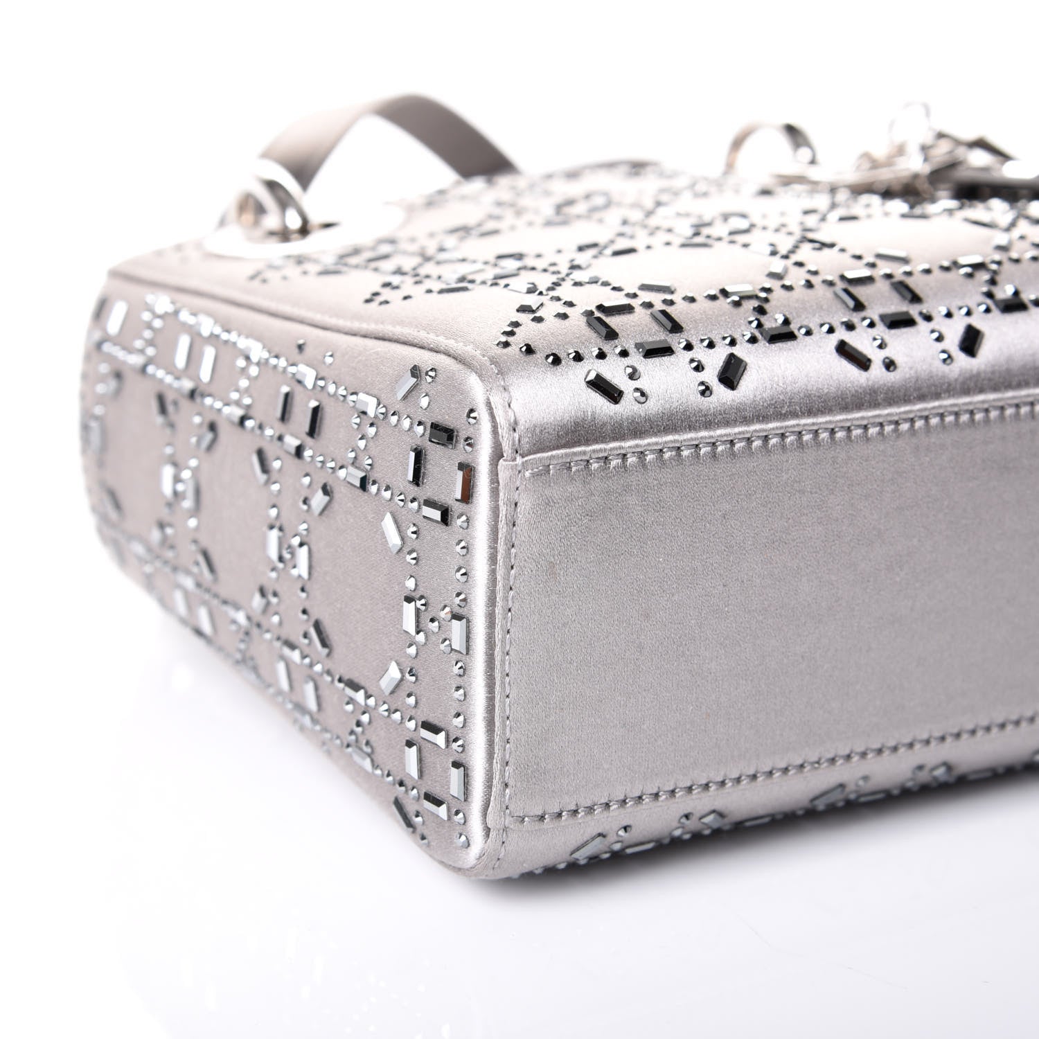 Christian Dior Satin Crystal Cannage Mini Lady Dior Gray 5 of 9