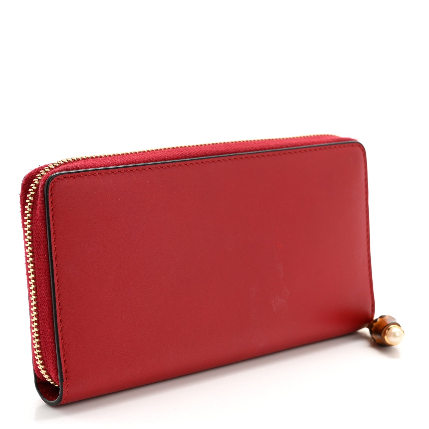 Gucci Calfskin Bamboo Round Zip Long Wallet Red 3 of 10